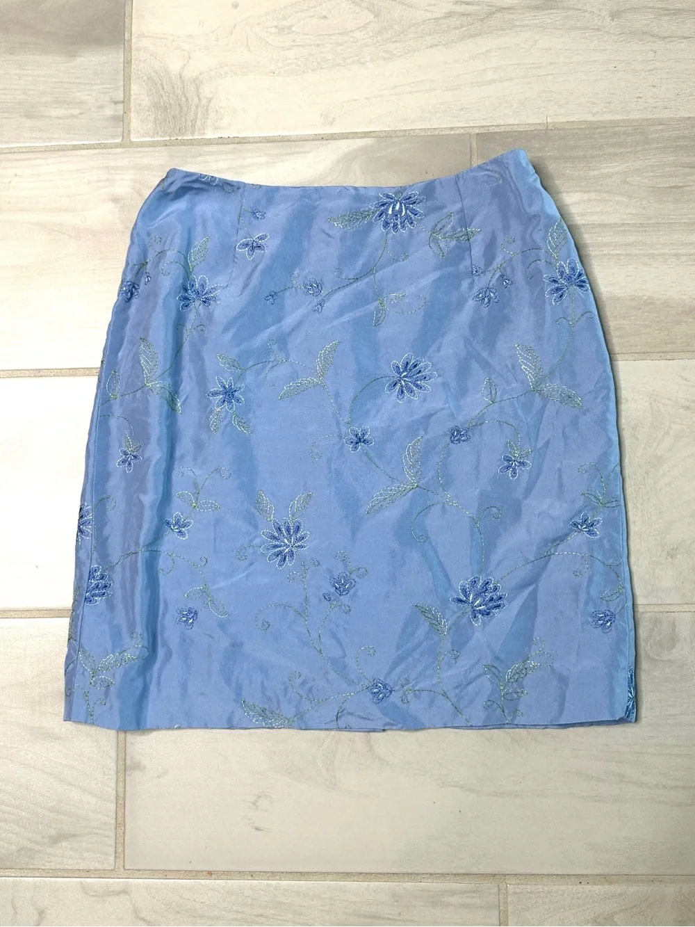 Women’s Silk 2 Piece Skirt Suit Blue Embroidered Blazer Petite 2 / XS - Picture 7 of 10